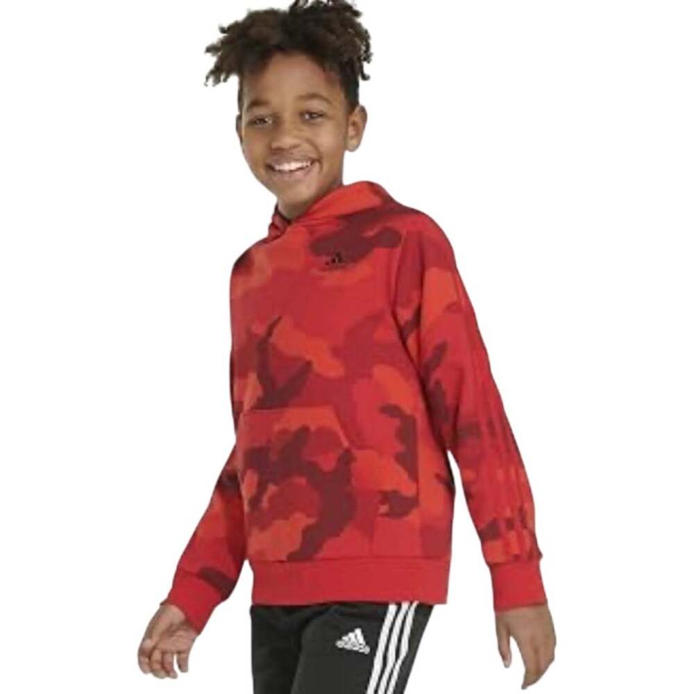 Adidas Boys Red Camo print pullover hoodie sz M 10/12